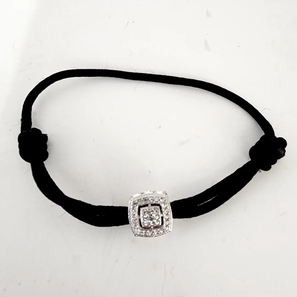 Rhinestone black satin cord‎ bracelet adjustable